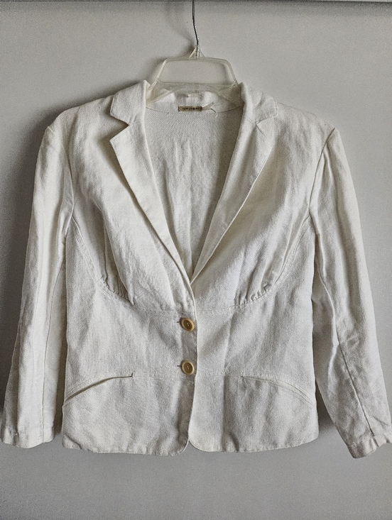 Max Studio Jackets & Blazers - Max Studio Shirt Womens 12 Small White Linen Long Sleeve VNeck Blazer Breathable
